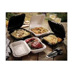 Pactiv Corp. 9 in. x 6 in. x 3 in. 2-Compartment EarthChoice SmartLock Microwavable MFPP Plastic Hinged Lid Container - White (270/Carton)