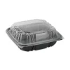 Pactiv Corp. 28 oz 7.5 x 7.5 x 3 EarthChoice Vented Dual Color Microwavable Plastic Hinged Lid Container - Black/Clear (150/Carton)