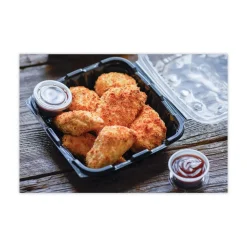 Pactiv Corp. 28 oz 7.5 x 7.5 x 3 EarthChoice Vented Dual Color Microwavable Plastic Hinged Lid Container - Black/Clear (150/Carton)