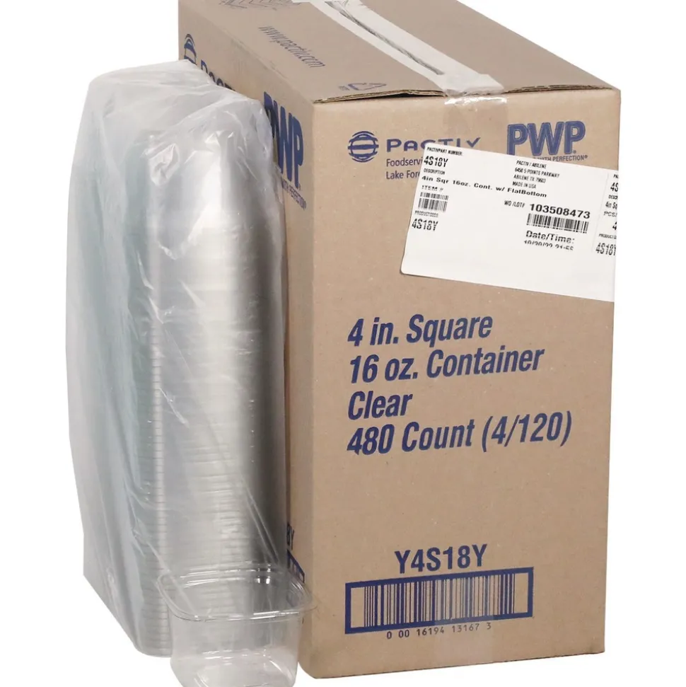Pactiv Corp. 16 oz 4 x 4 x 3 PET Plastic Square Container - Clear (480/Carton)