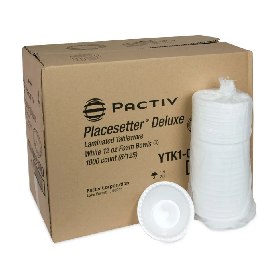 Pactiv Corp. 12 oz. Placesetter Deluxe Laminated Foam Dinnerware Bowl - White (1000/Carton)