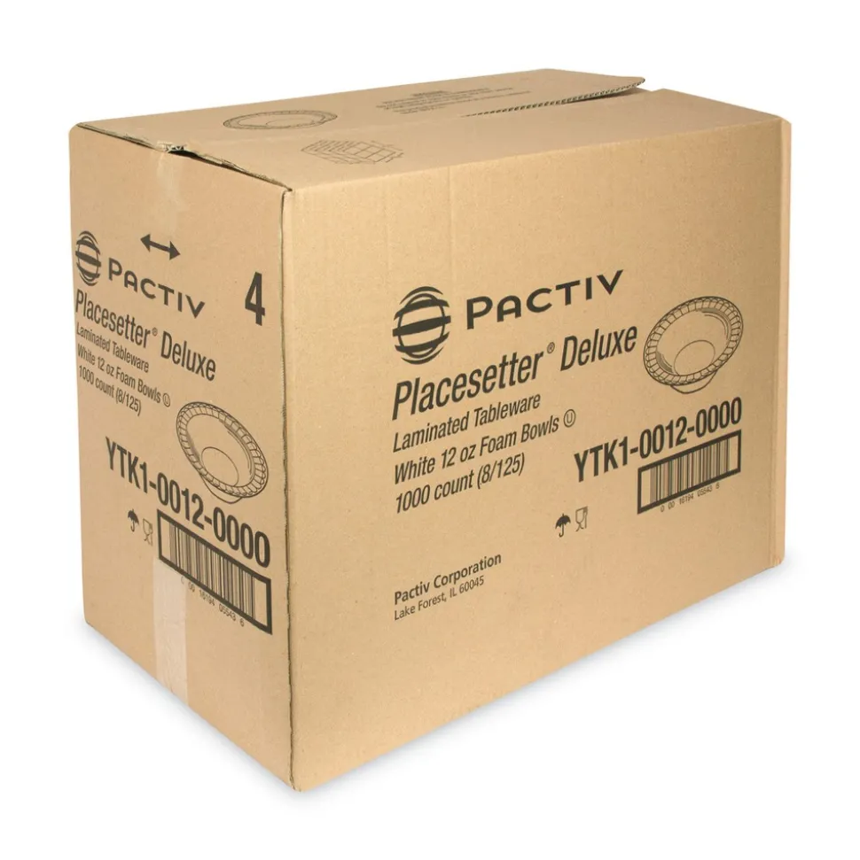 Pactiv Corp. 12 oz. Placesetter Deluxe Laminated Foam Dinnerware Bowl - White (1000/Carton)