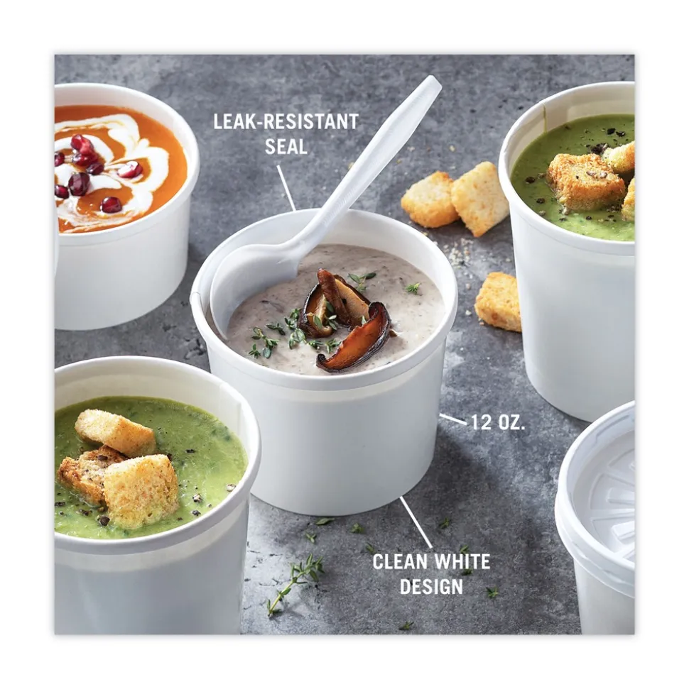 Pactiv Corp. 250/Carton 3.75 in. dia. x 3 in., 12 oz., Paper Round Food Container and Lid Combo - White