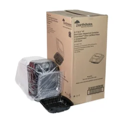 Pactiv Corp. DC858100B000 38 oz 8.5 x 8.5 x 3 EarthChoice Vented Dual Color Microwavable Plastic Hinged Lid Container - Black/Clear (150/Carton)