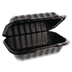 Pactiv Corp. EarthChoice 9 in. x 6 in. x 3.25 in. Plastic SmartLock Microwavable MFPP Hinged Lid Container - Black (270/Carton)