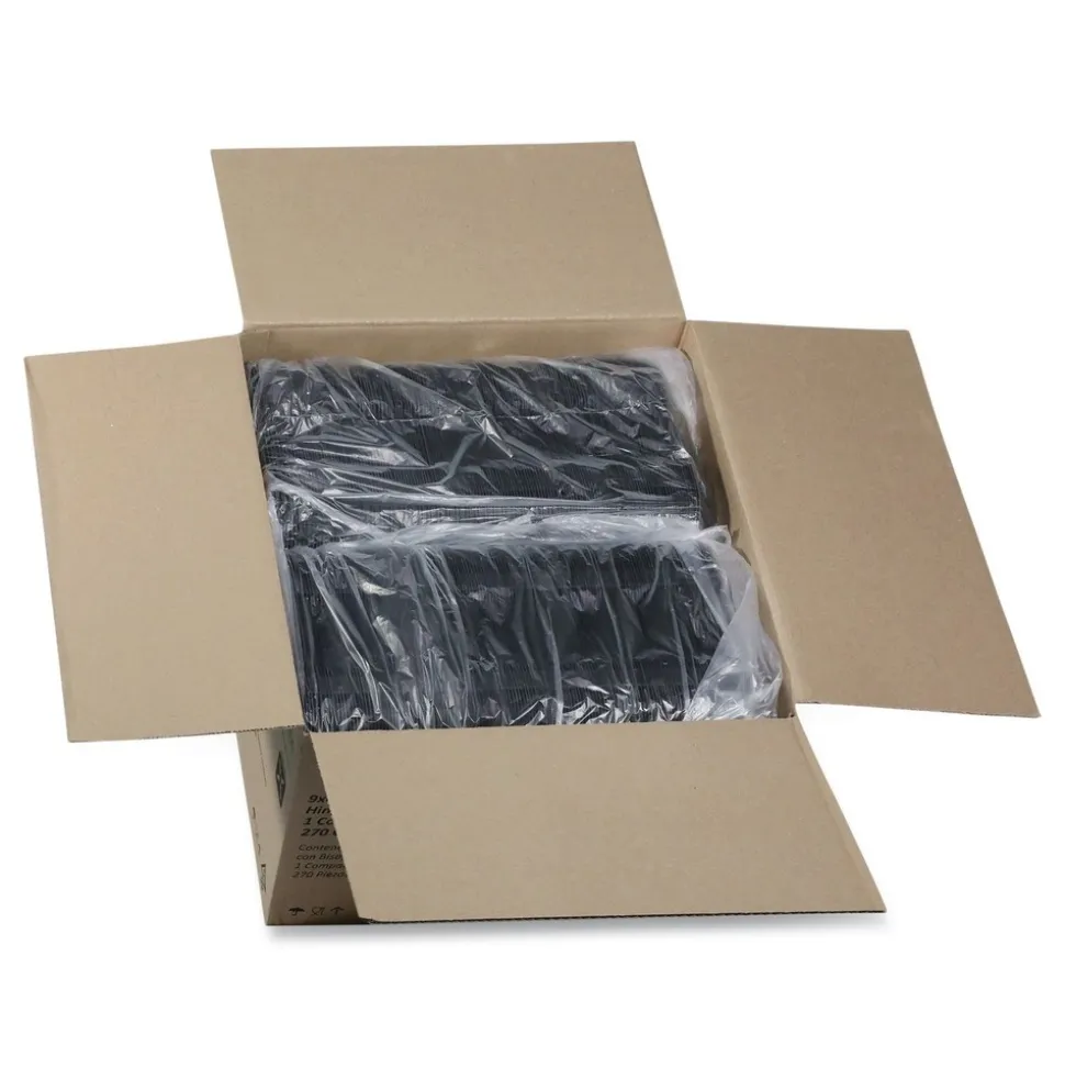 Pactiv Corp. EarthChoice 9 in. x 6 in. x 3.25 in. Plastic SmartLock Microwavable MFPP Hinged Lid Container - Black (270/Carton)