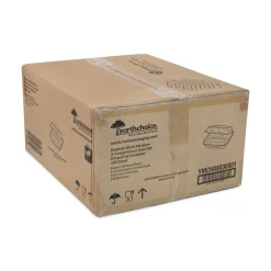 Pactiv Corp. EarthChoice 7.8 in. x 7.8 in. x 2.8 in. Bagasse Hinged Lid 3-Compartment Container with Dual Tab Lock - Natural (150/Carton)