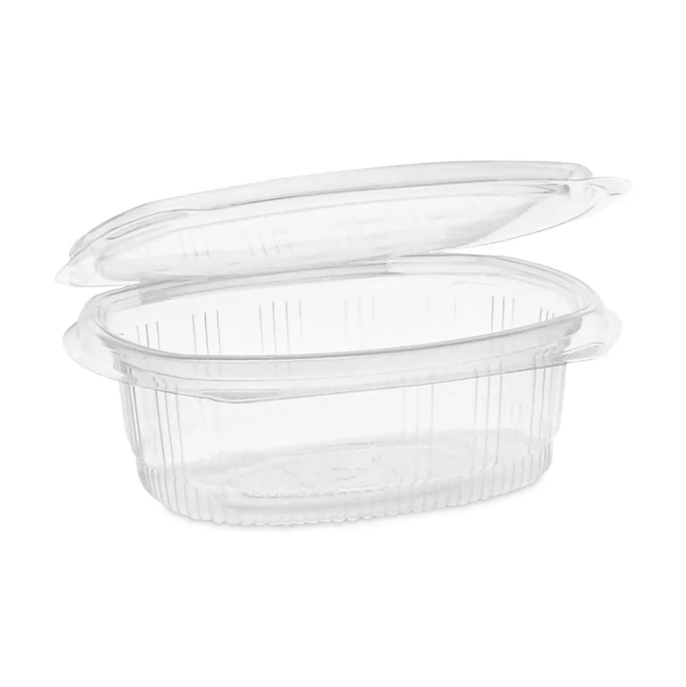 Pactiv Corp. EarthChoice 4.92 in. x 5.87 in. x 2.48 in. 16 oz. Plastic Recycled PET Hinged Container - Clear (200/Carton)