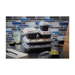 Pactiv Corp. EarthChoice Entree2Go 11.75 in. x 8.75 in. x 2.13 in. 64 oz. Plastic Takeout Container - Black (200/Carton)