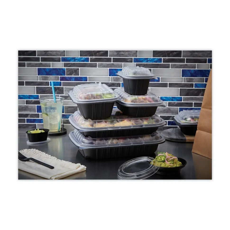 Pactiv Corp. EarthChoice Entree2Go 11.75 in. x 8.75 in. x 2.13 in. 64 oz. Plastic Takeout Container - Black (200/Carton)