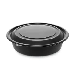 Pactiv Corp. EarthChoice MealMaster 8 in. Diameter x 2.12 in. H 32 oz. Plastic Container with Lid - Black/Clear (250/Carton)