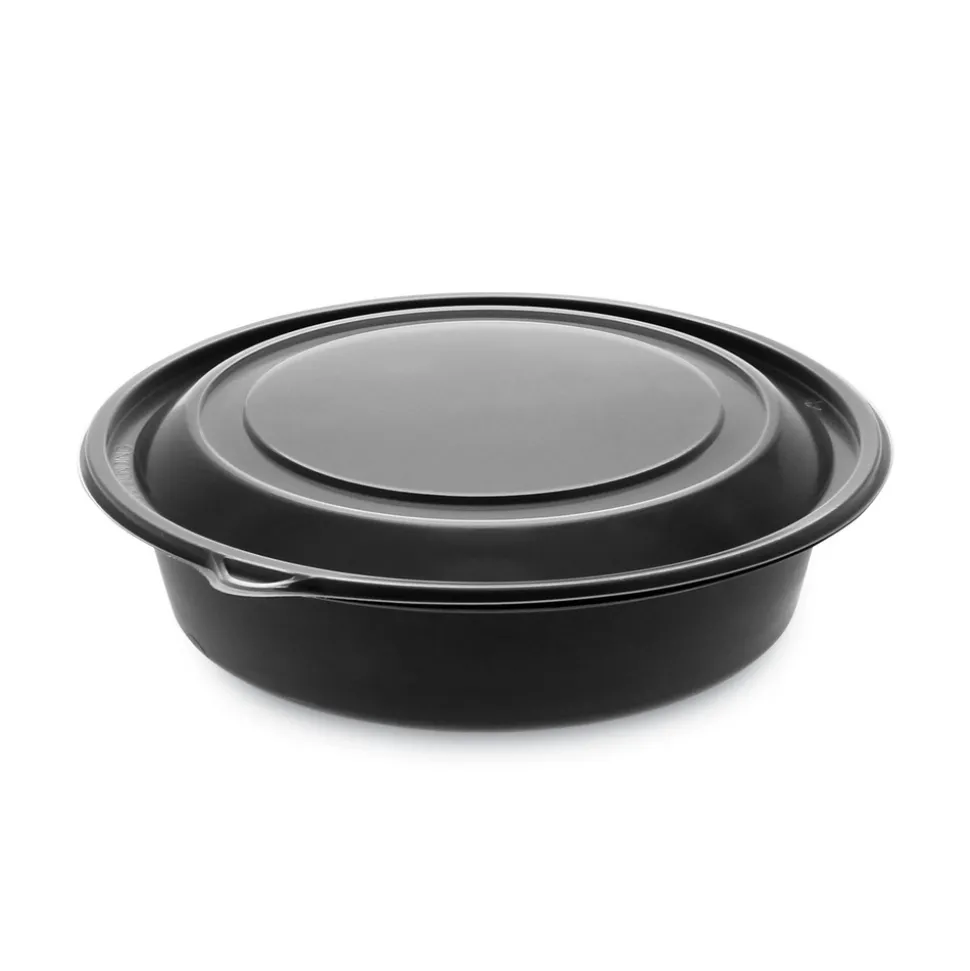 Pactiv Corp. EarthChoice MealMaster 8 in. Diameter x 2.12 in. H 32 oz. Plastic Container with Lid - Black/Clear (250/Carton)