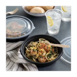 Pactiv Corp. EarthChoice MealMaster 8 in. Diameter x 2.12 in. H 32 oz. Plastic Container with Lid - Black/Clear (250/Carton)