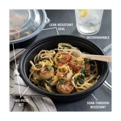 Pactiv Corp. EarthChoice MealMaster 8 in. Diameter x 2.12 in. H 32 oz. Plastic Container with Lid - Black/Clear (250/Carton)