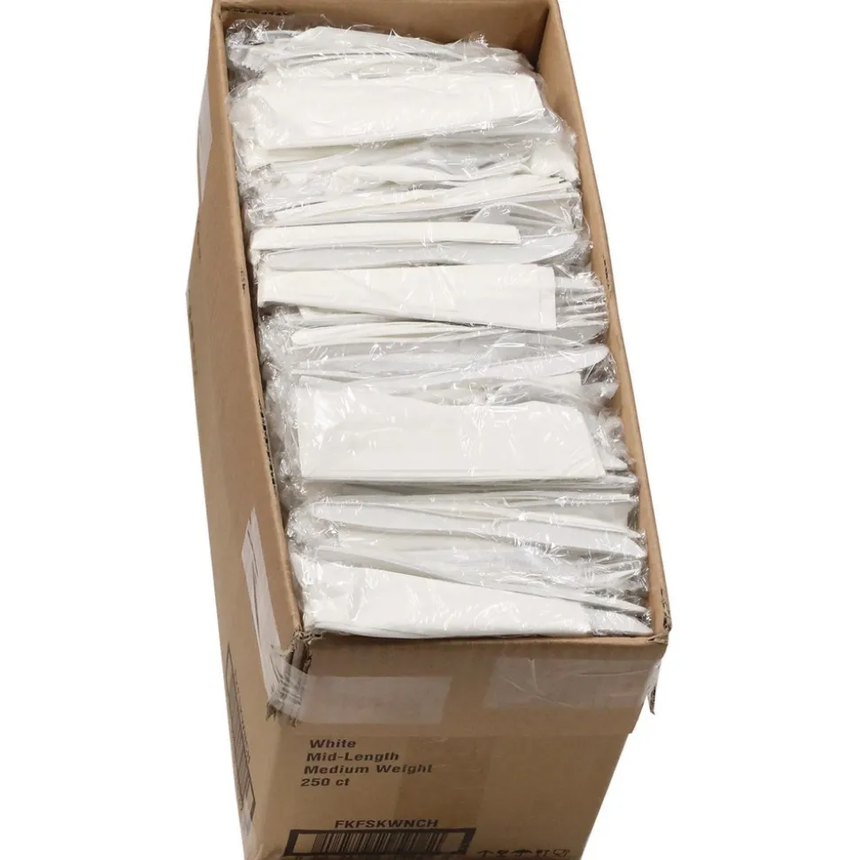 Pactiv Corp. Individually Wrapped Mediumweight Plastic Fieldware Cutlery Fork/Knife/Napkin/Spoon Kit - White (250/Carton)