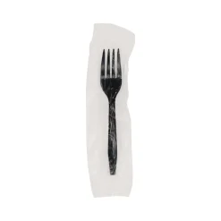Pactiv Corp. Individually Wrapped Heavyweight Plastic Meadoware Cutlery Fork - Black (1000/Carton)