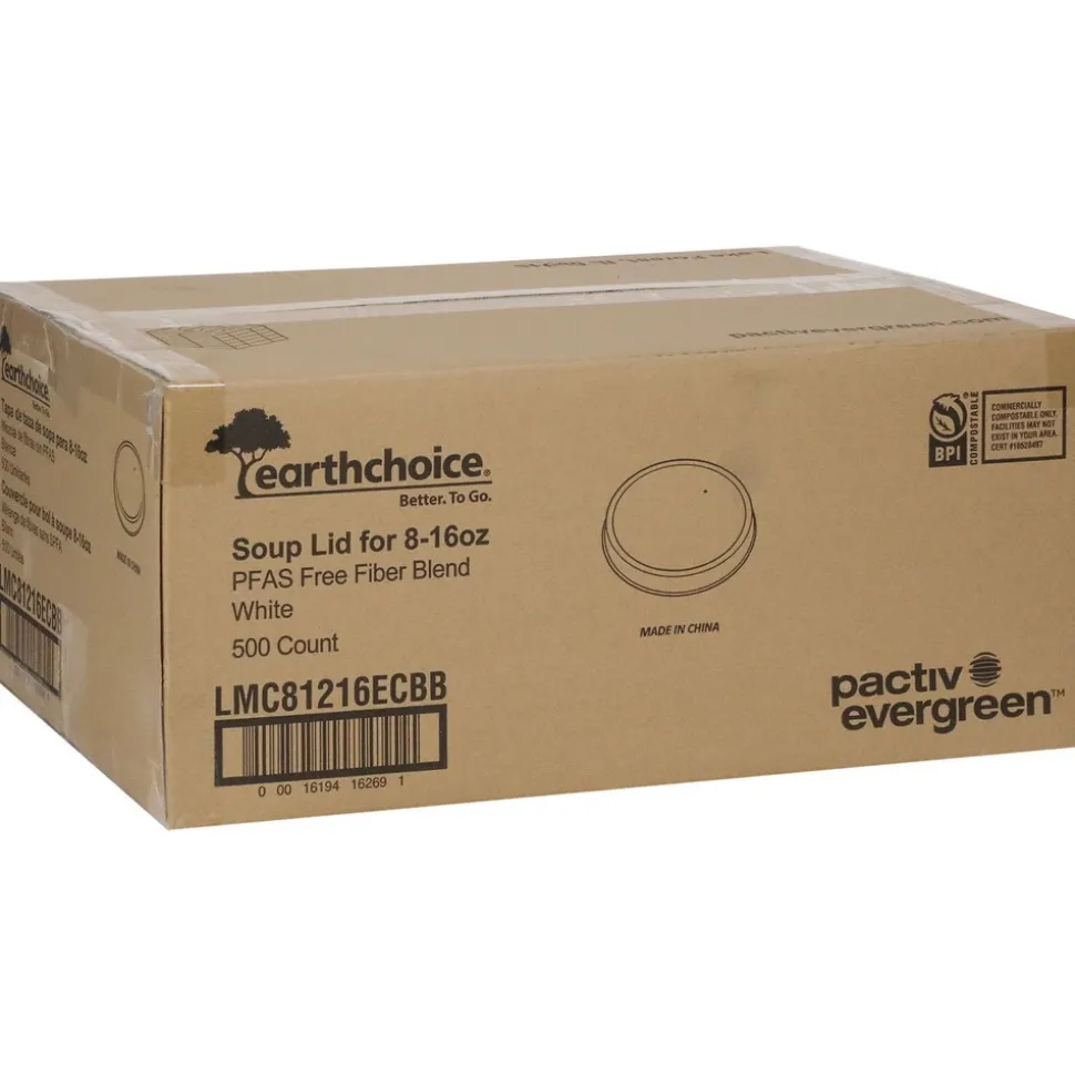 Pactiv Corp. LMC81216ECBB 4 in. EarthChoice PFAS-Free Compostable Sugarcane Soup Cup Lid - White (500/Carton)