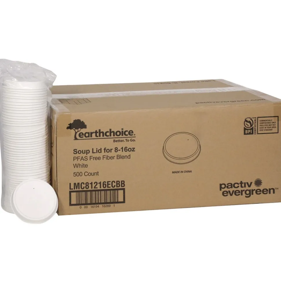 Pactiv Corp. LMC81216ECBB 4 in. EarthChoice PFAS-Free Compostable Sugarcane Soup Cup Lid - White (500/Carton)