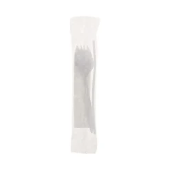 Pactiv Corp. Mediumweight Plastic Fieldware Cutlery Napkin/Spork/Straw Kit - White (1000/Carton)