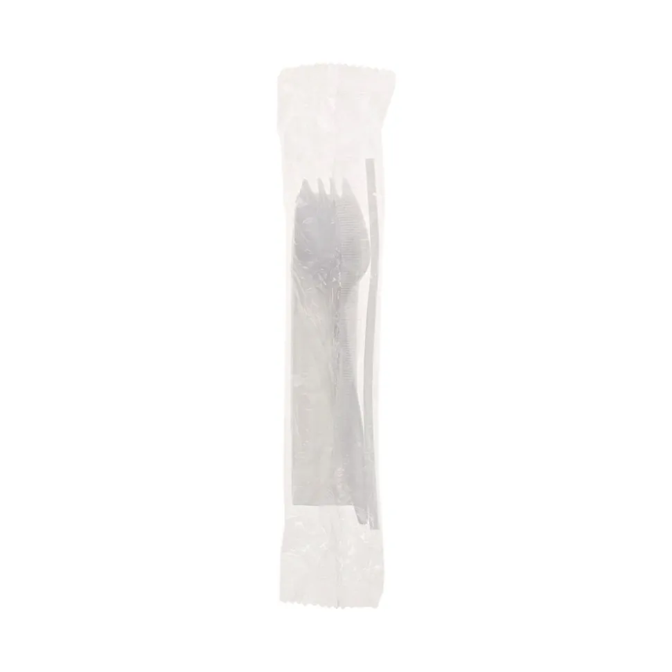 Pactiv Corp. Mediumweight Plastic Fieldware Cutlery Napkin/Spork/Straw Kit - White (1000/Carton)