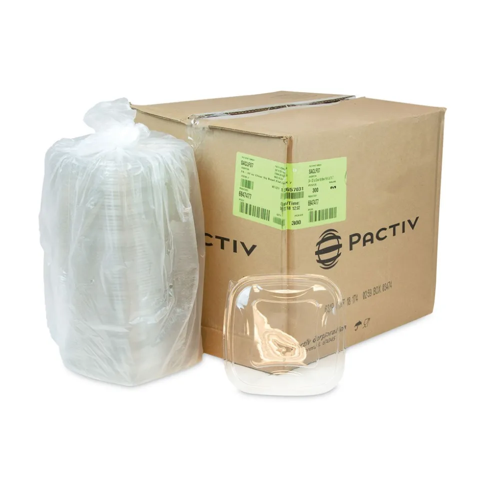 Pactiv Corp. SACLF07 EarthChoice 7.38 in. x 7.38 in. x 0.26 in. Square Recycled Bowl Flat Lid - Clear (300/Carton)