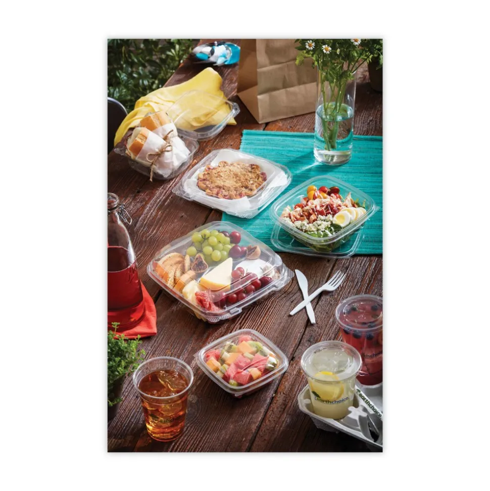 Pactiv Corp. SACLF07 EarthChoice 7.38 in. x 7.38 in. x 0.26 in. Square Recycled Bowl Flat Lid - Clear (300/Carton)