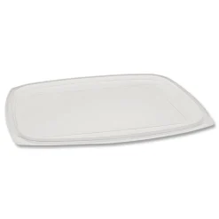 Pactiv Corp. YCI853000000 9 in. x 7.38 in. x 0.19 in., Deli Container Lid, Flat Lid For 3-Compartment 48/64 oz. Containers - Clear (220/Carton)