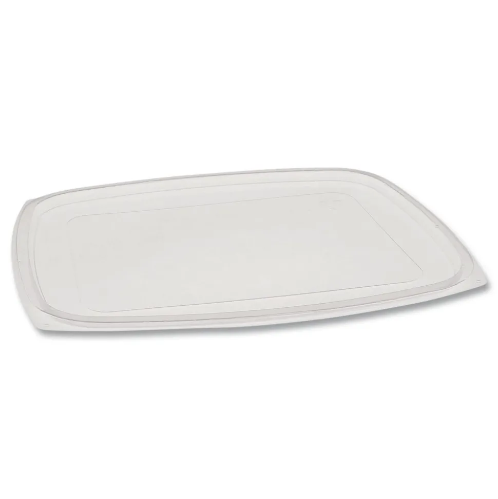 Pactiv Corp. YCI853000000 9 in. x 7.38 in. x 0.19 in., Deli Container Lid, Flat Lid For 3-Compartment 48/64 oz. Containers - Clear (220/Carton)