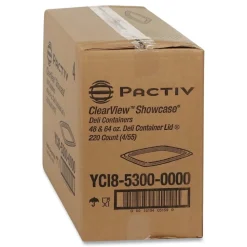Pactiv Corp. YCI853000000 9 in. x 7.38 in. x 0.19 in., Deli Container Lid, Flat Lid For 3-Compartment 48/64 oz. Containers - Clear (220/Carton)