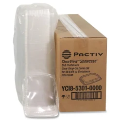 Pactiv Corp. YCI853010000 9 x 7.4 x 1 Showcase Deli Plastic Dome Lid for 3-Compartment 48/64 oz Containers - Clear (220/Carton)