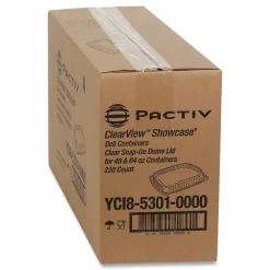 Pactiv Corp. YCI853010000 9 x 7.4 x 1 Showcase Deli Plastic Dome Lid for 3-Compartment 48/64 oz Containers - Clear (220/Carton)