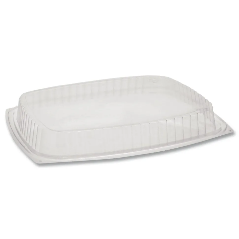 Pactiv Corp. YCI853010000 9 x 7.4 x 1 Showcase Deli Plastic Dome Lid for 3-Compartment 48/64 oz Containers - Clear (220/Carton)