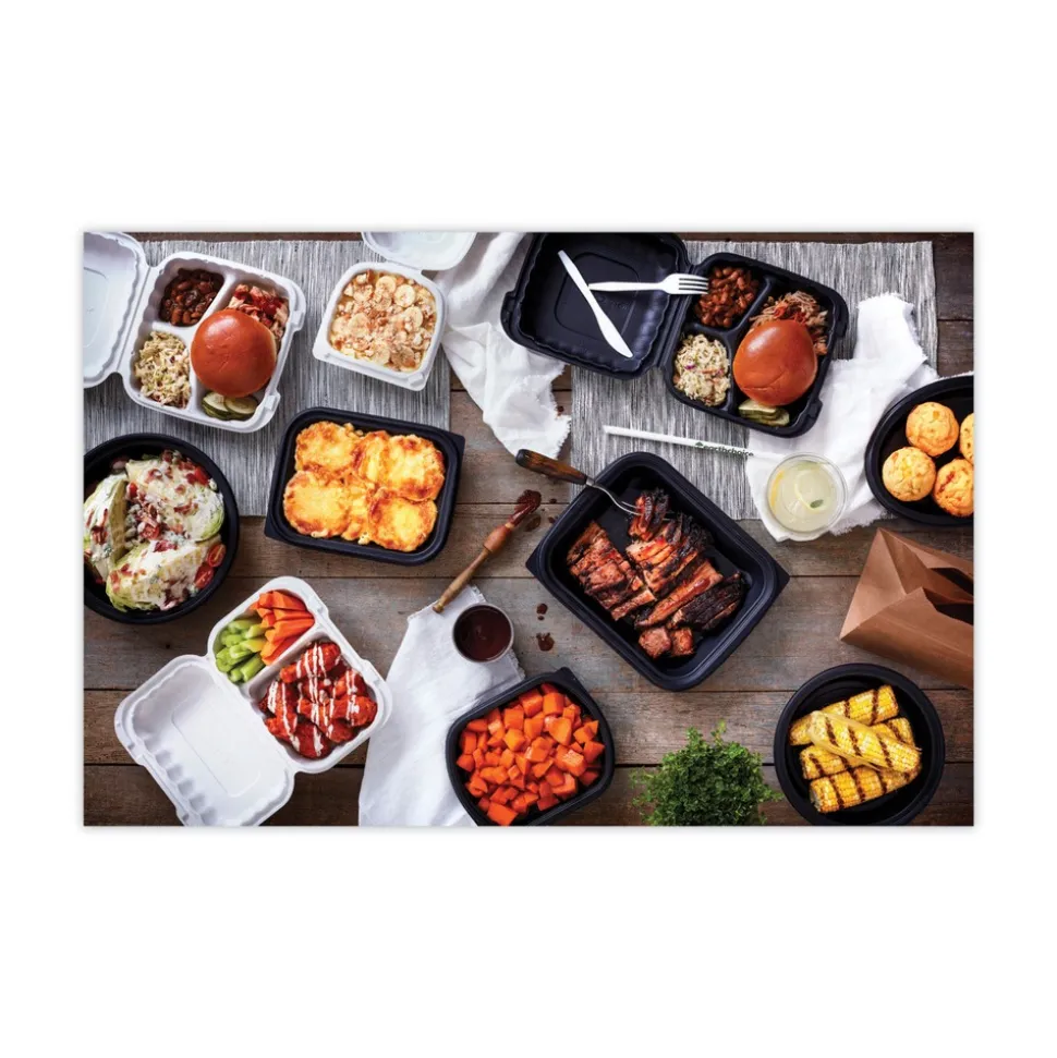 Pactiv Corp. YCN808030000 EarthChoice SmartLock 8.31 in. x 8.35 in. x 3.1 in. Microwaveable MFPP 3-Compartment Hinged Lid Containers - White (200/Carton)