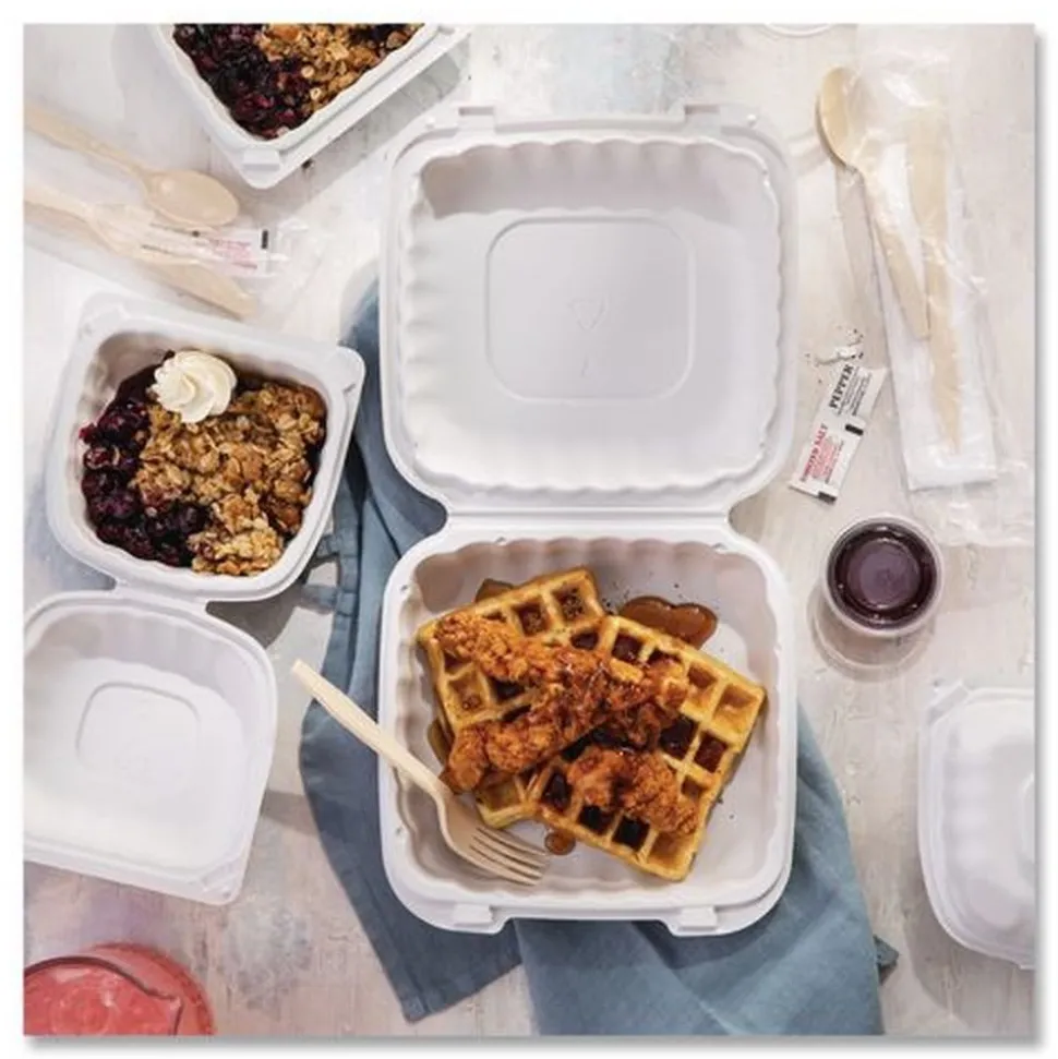 Pactiv Corp. YCN806000000 EarthChoice SmartLock 6 in. x 6 in. x 3.1 in. Microwaveable MFPP Hinged Lid Containers - White (400/Carton)