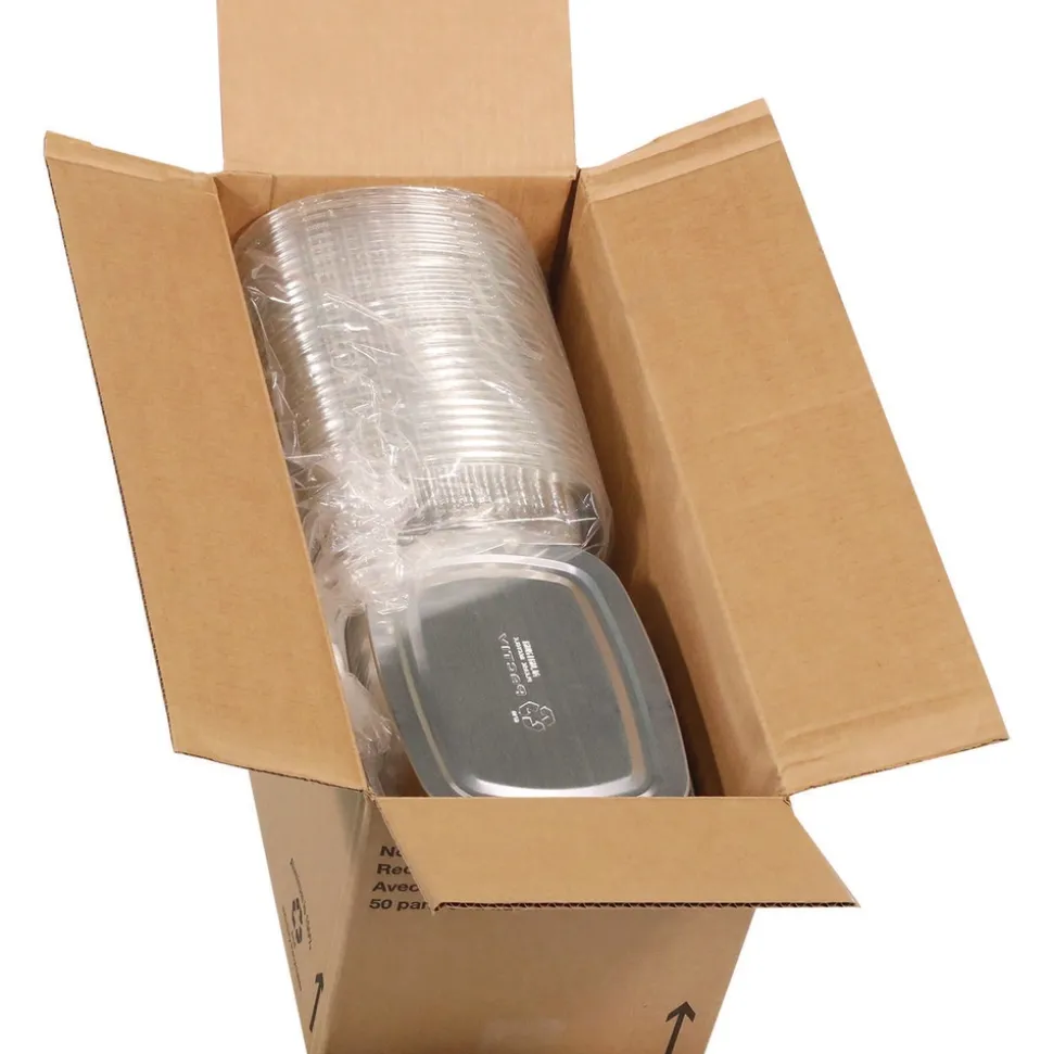 Pactiv Corp. Y6710PET 9.8 in. x 7.8 in. x 1.3 in. 46 oz. Classic Carry-Out Aluminum Container with PET Dome Lid - Silver/Clear (50/Carton)