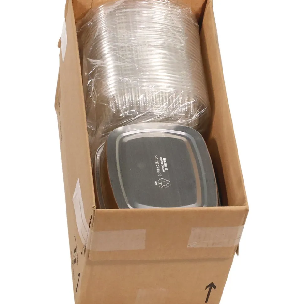 Pactiv Corp. Y6710PET 9.8 in. x 7.8 in. x 1.3 in. 46 oz. Classic Carry-Out Aluminum Container with PET Dome Lid - Silver/Clear (50/Carton)