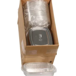 Pactiv Corp. Y6710PET 9.8 in. x 7.8 in. x 1.3 in. 46 oz. Classic Carry-Out Aluminum Container with PET Dome Lid - Silver/Clear (50/Carton)