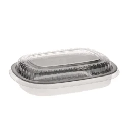 Pactiv Corp. Y6708PET 8.2 in. x 6.2 in. x 1.3 in. 22 oz. Classic Carry-Out Aluminum Container with PET Dome Lid - Silver/Clear (100/Carton)