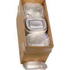 Pactiv Corp. Y6708PET 8.2 in. x 6.2 in. x 1.3 in. 22 oz. Classic Carry-Out Aluminum Container with PET Dome Lid - Silver/Clear (100/Carton)