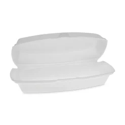 Pactiv Corp. YTH100980000 7.25 in. x 3 in. x 2 in. Single Tab Lock Hot Dog Foam Hinged Lid Containers - White (504/Carton)