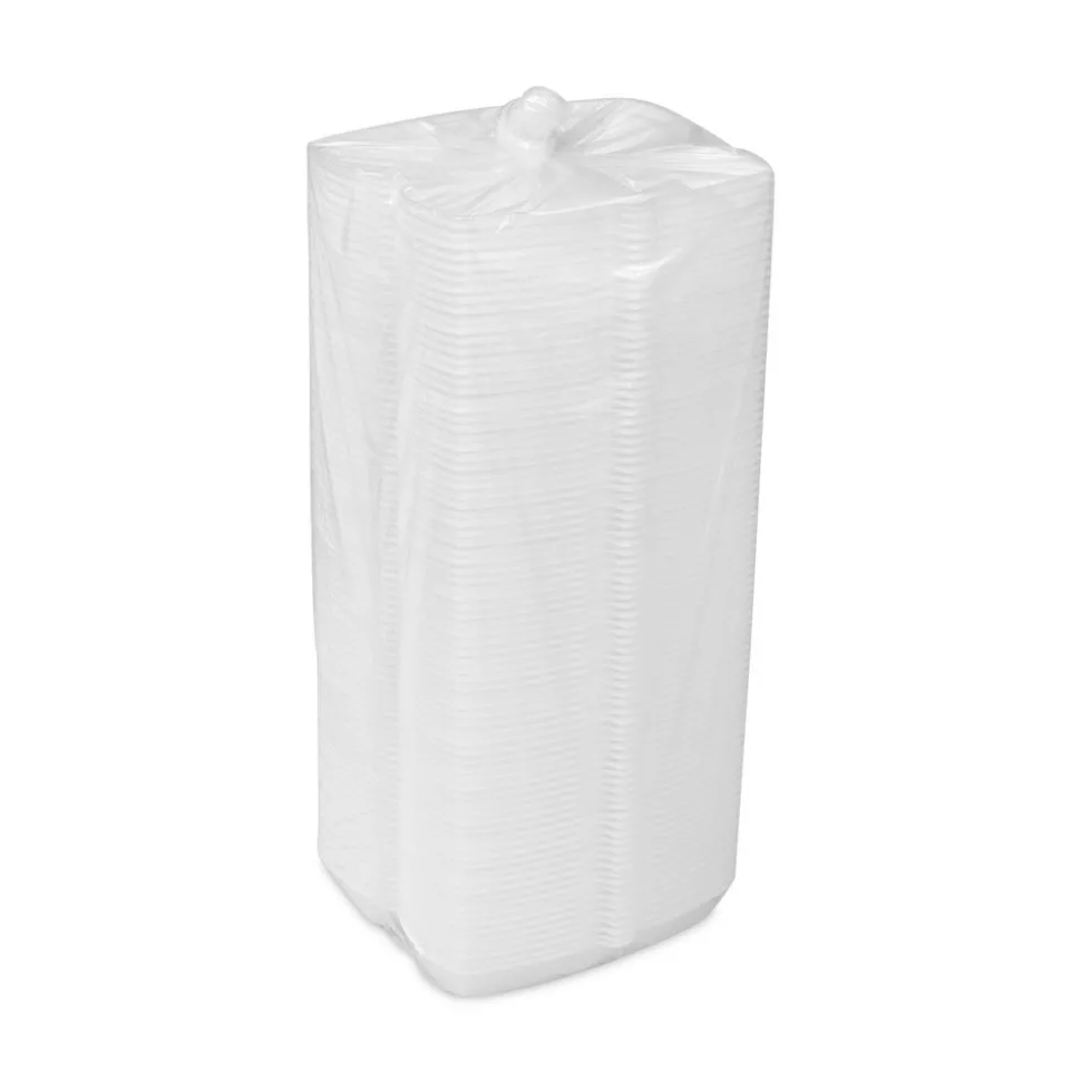 Pactiv Corp. YTH100980000 7.25 in. x 3 in. x 2 in. Single Tab Lock Hot Dog Foam Hinged Lid Containers - White (504/Carton)