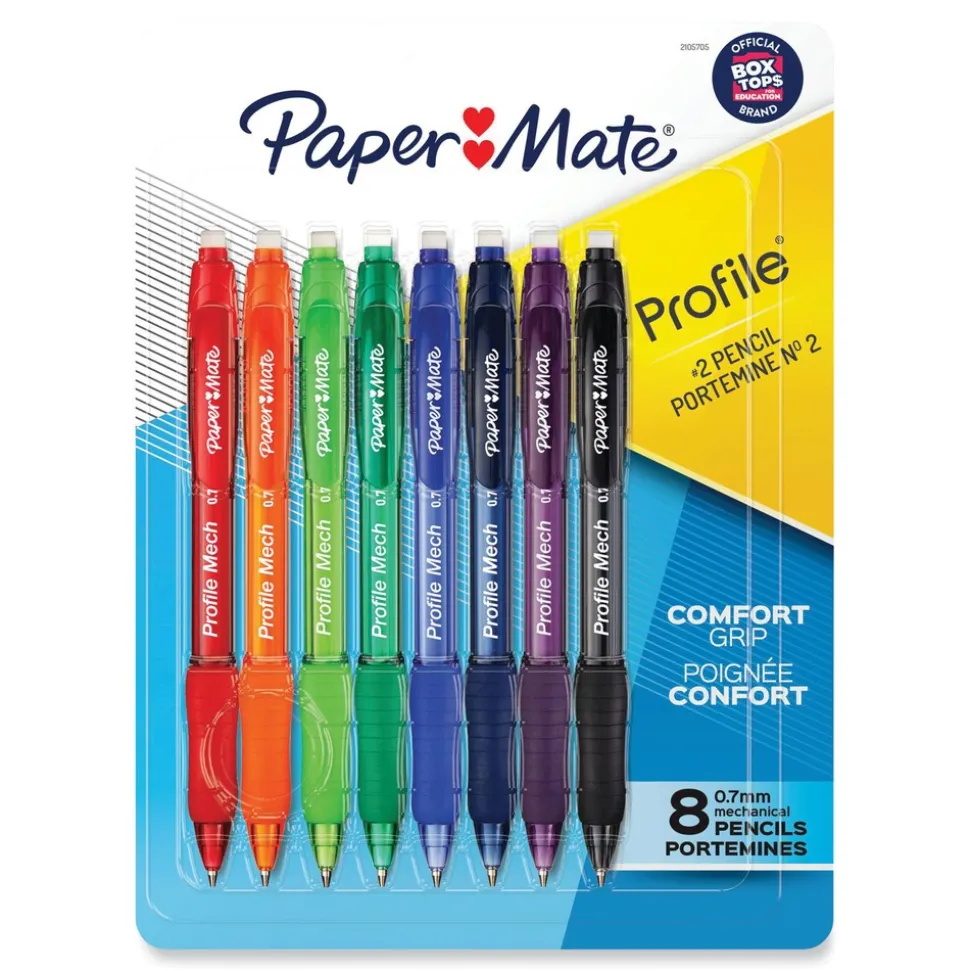 Paper Mate 0.7 mm HB (#2) Profile Mechanical Pencils - Black Lead/Assorted Barrel Colors (8/Pack)