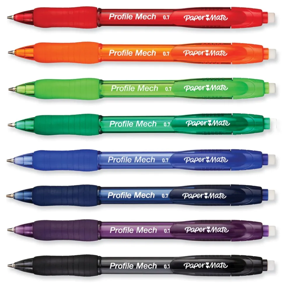 Paper Mate 0.7 mm HB (#2) Profile Mechanical Pencils - Black Lead/Assorted Barrel Colors (8/Pack)