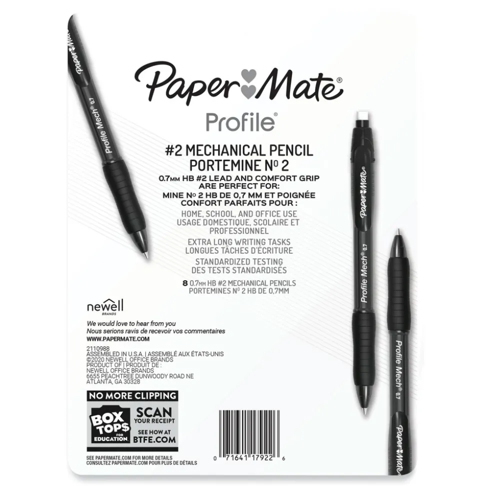 Paper Mate 0.7 mm HB (#2) Profile Mechanical Pencils - Black Lead/Assorted Barrel Colors (8/Pack)