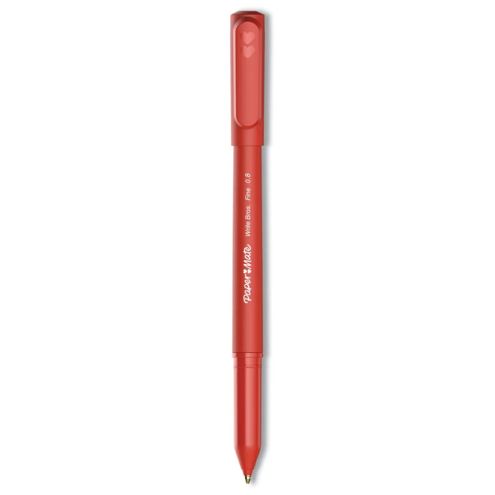 Paper Mate Fine 0.8 mm Write Bros. Stick Ballpoint Pen - Red Ink/Barrel (1-Dozen)