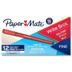 Paper Mate Fine 0.8 mm Write Bros. Stick Ballpoint Pen - Red Ink/Barrel (1-Dozen)