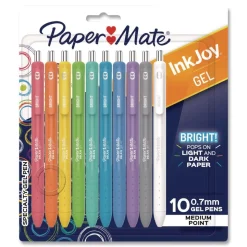 Paper Mate InkJoy Gel Bright Gel Pen Retractable Medium 0.7 mm Assorted Ink Assorted Barrel 10/Pack