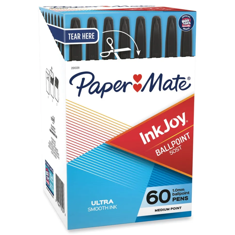Paper Mate Medium 1 mm InkJoy 50ST Stick Ballpoint Pen - Black Ink/Clear Barrel (60/Pack)