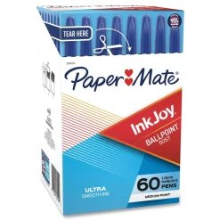 Paper Mate Medium 1 mm InkJoy 50ST Stick Ballpoint Pen - Blue Ink/Clear Barrel (60/Pack)