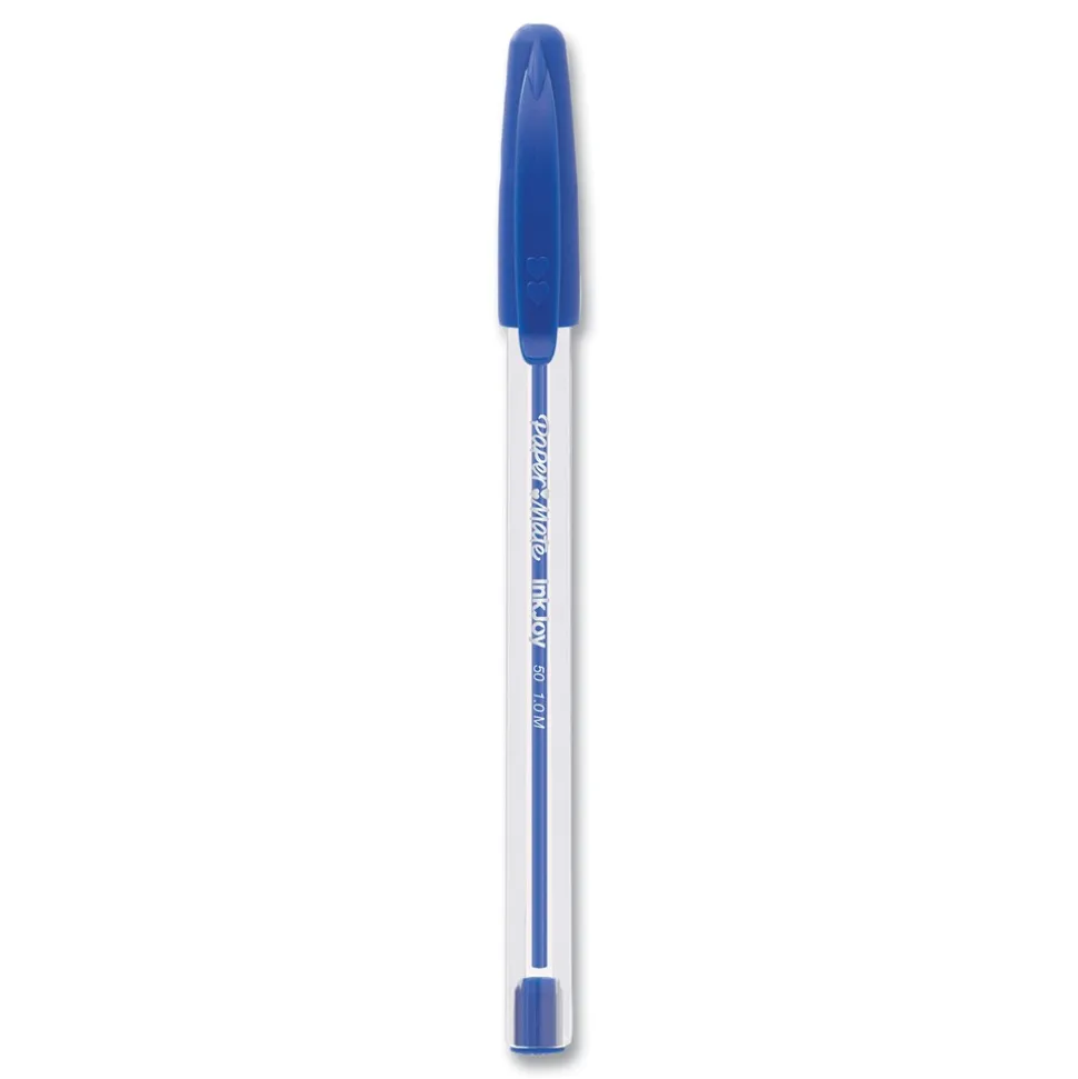 Paper Mate Medium 1 mm InkJoy 50ST Stick Ballpoint Pen - Blue Ink/Clear Barrel (60/Pack)